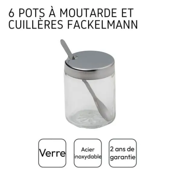 Set med 6 senapsburkar med sked Fackelmann