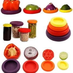 Set med 4 silikonlock för frukt och grönsaker, återanvändbara matförvaringsbehållare