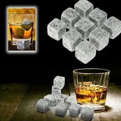 Set med 9 återanvändbara granitwhiskystenar Täljstensiskuber Dryckskylare