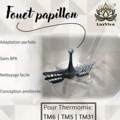 Set med 2 visptillbehör - Fjärilsvisp - Svart, kompatibel med Vorwerk Thermomix TM5 TM31 TM6 - Byte av fjärilsvisp