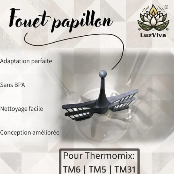 Set med 2 visptillbehör - Fjärilsvisp - Svart, kompatibel med Vorwerk Thermomix TM5 TM31 TM6 - Byte av fjärilsvisp