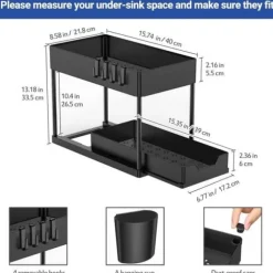 Set med 1 2-vånings förvaring under diskbänk med avtagbara lådor, organisering av kök under diskbänk