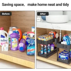 Set med 1 2-vånings förvaring under diskbänk med avtagbara lådor, organisering av kök under diskbänk