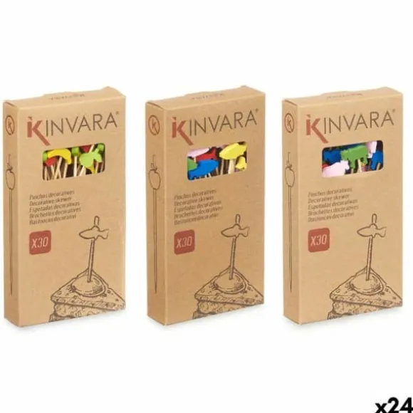 Set med grillspett för barbecue Kinvara Bambu Grillspett Dekorerad (24 antal)