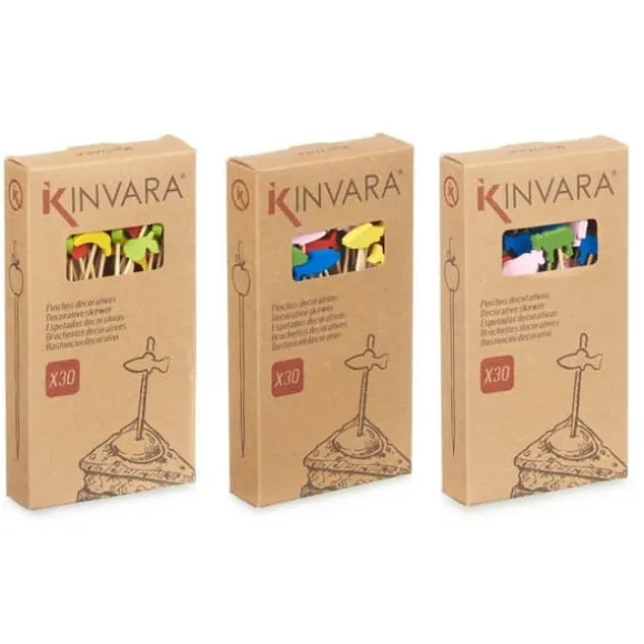 Set med grillspett för barbecue Kinvara Bambu Grillspett Dekorerad (24 antal)