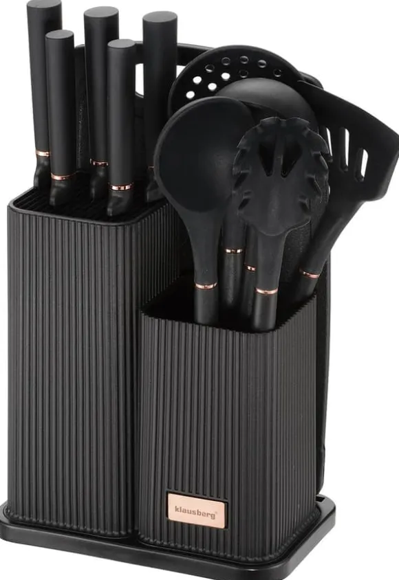 Set med köksknivar i ett block med köksredskap och en skärbräda, 12 delar, KLAUSBERG KB-7835