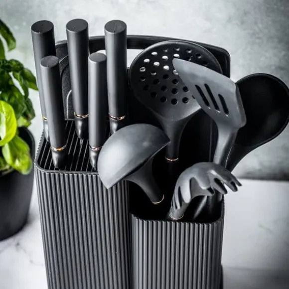 Set med köksknivar i ett block med köksredskap och en skärbräda, 12 delar, KLAUSBERG KB-7835