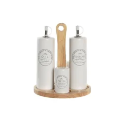Set med olja och vinäger DKD Home Decor Vit Trä Stengods 18 x 15 x 22 cm