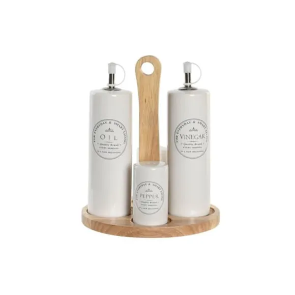 Set med olja och vinäger DKD Home Decor Vit Trä Stengods 18 x 15 x 22 cm
