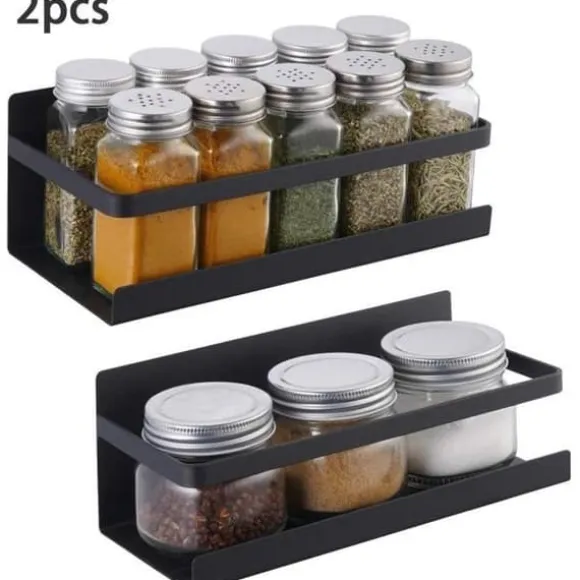 Set om 2 Magnetiska Kryddhyllor - Magnetisk Kylskåpshylla Kryddförvaringshylla (Svart)