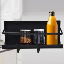 Set om 2 Magnetiska Kryddhyllor - Magnetisk Kylskåpshylla Kryddförvaringshylla (Svart)