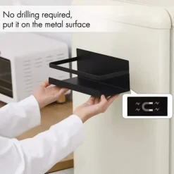 Set om 2 Magnetiska Kryddhyllor - Magnetisk Kylskåpshylla Kryddförvaringshylla (Svart)