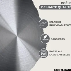 Set stekpanna 24 cm i rostfritt stål, glaslock och 6 rostfria köksredskap Fackelmann Geneva