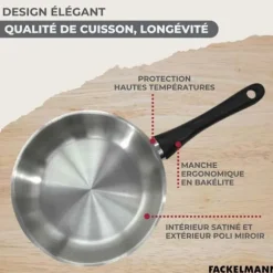 Set stekpanna 24 cm i rostfritt stål, glaslock och 6 rostfria köksredskap Fackelmann Geneva