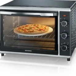 SEVERIN TO2058 42 L minivärmeugn, pizzasten och rotisseri, 1 800 W bänkugn, 120 min timer, svart/rostfritt stål