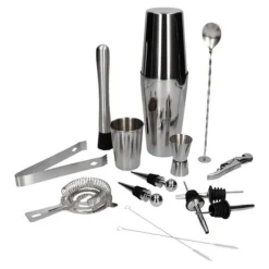 Shaker - Bartender - Cocktailset 17 delar - Rostfritt stål - 830 ml - Svart stöd