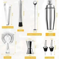Shaker-Shaker Cocktail-Kit Cocktail-Accessoar för professionell bartender - Rostfritt stål - 750 ml - 8 PCS - För hemmet, baren, festen