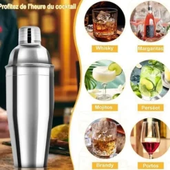 Shaker-Shaker Cocktail-Kit Cocktail-Accessoar för professionell bartender - Rostfritt stål - 750 ml - 8 PCS - För hemmet, baren, festen