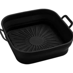 Silikon fritös liners Set - 8 tum fyrkantig, förtjockad & vikbar, luktfri - svart