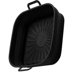 Silikon fritös liners Set - 8 tum fyrkantig, förtjockad & vikbar, luktfri - svart