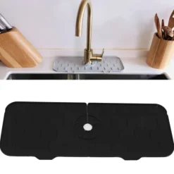 Silikon Kranmatta BPA-fri Återanvändbar Hållbar Stänksäker Silikon Handfat Dräneringsdyna för kök Badrum Svart