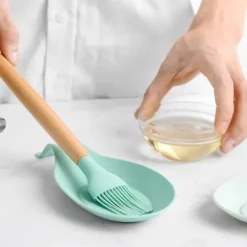 Silikon Skedstöd Hög Temperaturbeständig Värmebeständig Skedhållare för Hemkök Grön