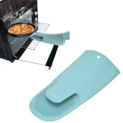 Silikon Värmeisoleringshandskar Förtjockade Anti-Slip Ugnsvantar Handskar för mikrovågsgrillNordic Green