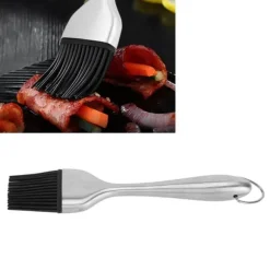 Silikonborste Handtag i rostfritt stål Högtemperaturbeständigt köksbakning Grillsås OljeborsteIhåligt handtag Runt huvud S