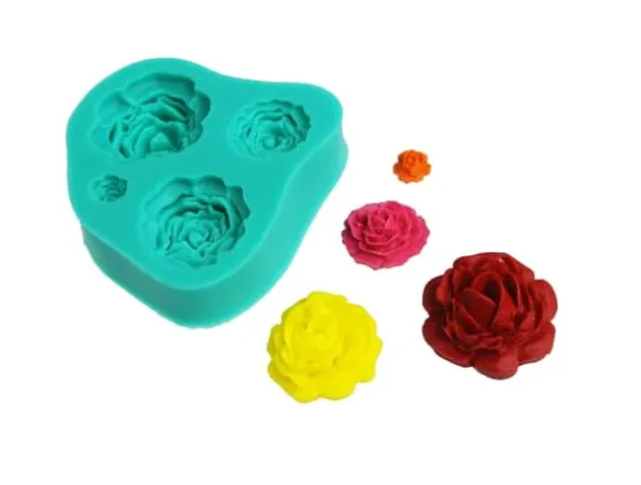 Silikonform för sockerpasta 3D ROSE 4 st