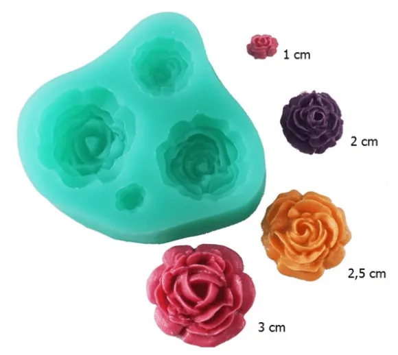 Silikonform för sockerpasta 3D ROSE 4 st