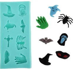 Silikonform för sockerpasta Halloween spökspindel fladdermus
