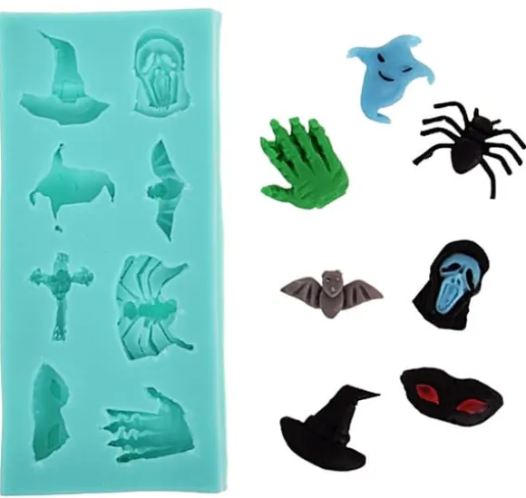 Silikonform för sockerpasta Halloween spökspindel fladdermus