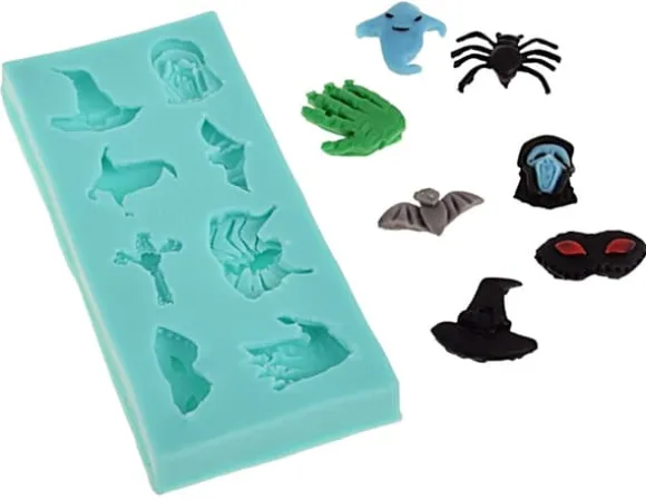 Silikonform för sockerpasta Halloween spökspindel fladdermus