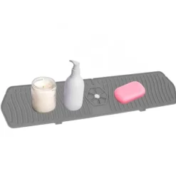 Silikonkranskydd Köksdiskskydd Silikonkranhandtag Droppfångare Svamphållare Matta 61CM Stor Storlek Grå