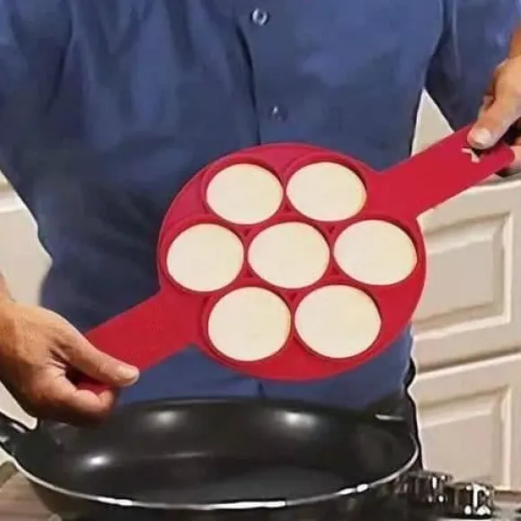 Silikonpannkaksformar, återanvändbar non-stick silikonäggform pannkaksmaskin och flipper för I04F38