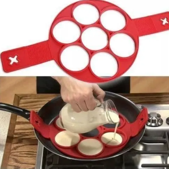 Silikonpannkaksformar, återanvändbar non-stick silikonäggform pannkaksmaskin och flipper för I04F38