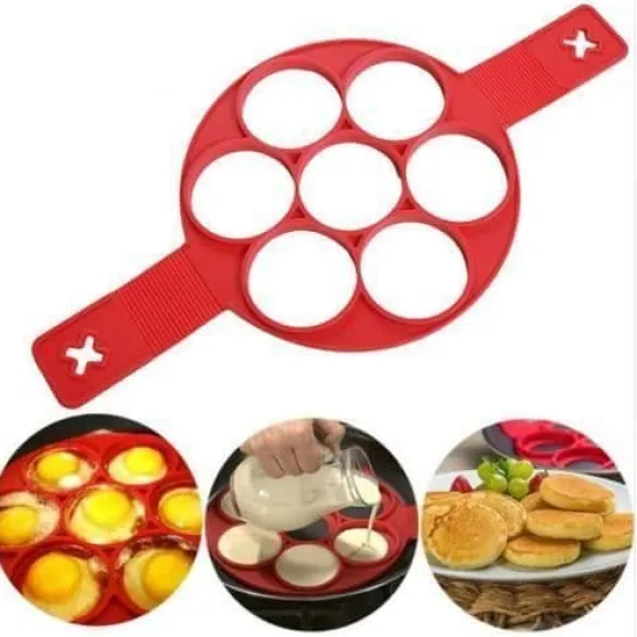 Silikonpannkaksformar, återanvändbar non-stick silikonäggform pannkaksmaskin och flipper för I04F38