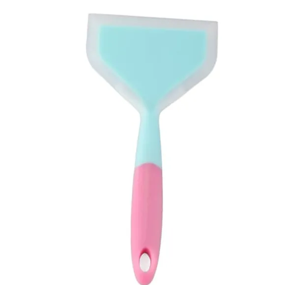 Silikonspatel Nonstick NonSlip Silikon Matlagningsspatel för Tamagoyaki Pizza Biff (Himmelsblå Rosa Handtag)