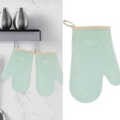 Silikonugnsvante Högtemperaturbeständig Vattentät Halksäker köksbakhandske med bomullsfodral Grön