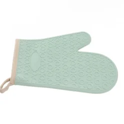 Silikonugnsvante Högtemperaturbeständig Vattentät Halksäker köksbakhandske med bomullsfodral Grön