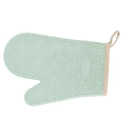 Silikonugnsvante Högtemperaturbeständig Vattentät Halksäker köksbakhandske med bomullsfodral Grön