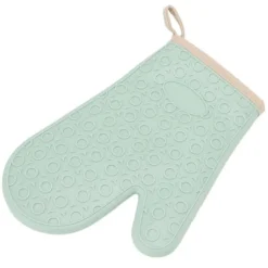 Silikonugnsvante Högtemperaturbeständig Vattentät Halksäker köksbakhandske med bomullsfodral Grön