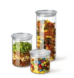 Simax - 6 - 185 Set med 3 runda burkar med lock med silikonförslutning för lufttät förslutning, glas