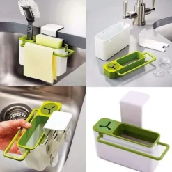 Självdränerande diskbänk, svamphållare och borsthållare, bestickavlopp Diskbänkshållare för diskställ med 4 gummipackningar, torktratt