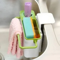 Självdränerande diskbänk, svamphållare och borsthållare, bestickavlopp Diskbänkshållare för diskställ med 4 gummipackningar, torktratt