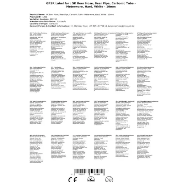 SK ölslang, öllinje, kolsyreslang - säljs per meter - hård - vit - 10mm