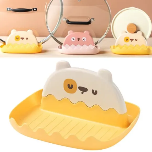 Skedstöd med lockhållare Förtjocka Förhindrar deformation Grytlock Kuggstöd för Hushållskök Gul