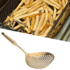 Skimmer Ladle 304 Rostfritt Stål Livsmedelskvalitet Långt Handtag Stort Flöde Skimmersked för Kök Guld
