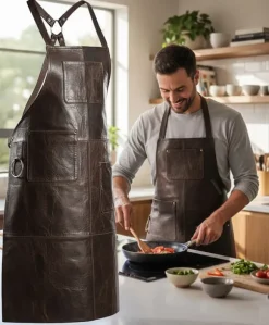 SKINNFÖRKLÄDE GRILL / BBQ / BARISTA / KOCK / FRISÖR FÖRKLÄDE BRUN DISTRESSED APRON