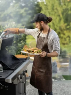 SKINNFÖRKLÄDE GRILL / BBQ / BARISTA / KOCK / FRISÖR FÖRKLÄDE BRUN DISTRESSED APRON